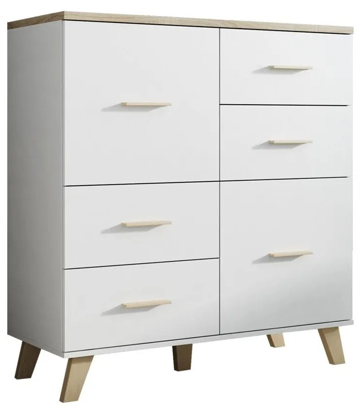Komoda Sanna 110 2D4S, Farby: briliantovo biela matná / dub sonoma