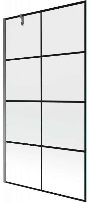Mexen Next, 1-krídlová vaňová zástena 100 x 150 cm, 6mm číre sklo - čierny vzor, grafitová, 895-100-000-00-77-95