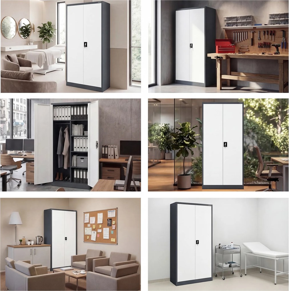 Uzamykateľná hospodárska skriňa antracitovo-biela DAWID 900 x 1850 x 450 mm