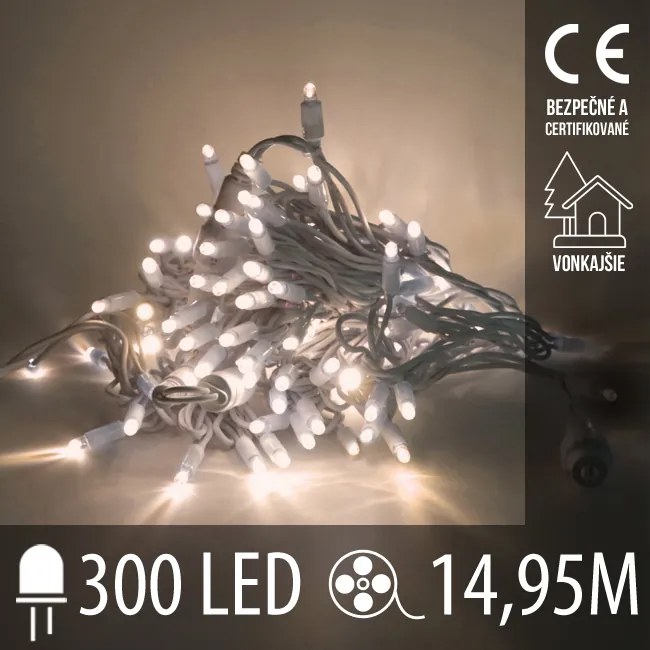 Vianočná led svetelná reťaz vonkajšia - 300led - 14,95m teplá biela