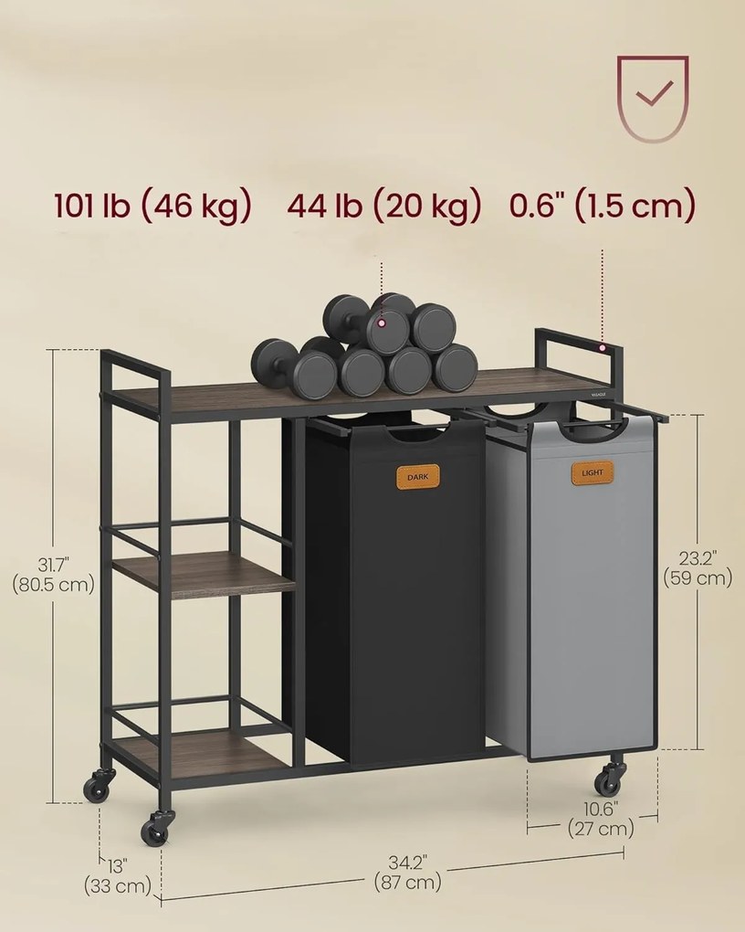 Koš na prádlo Vasagle Asas 100 l černý/šedý/hnědý