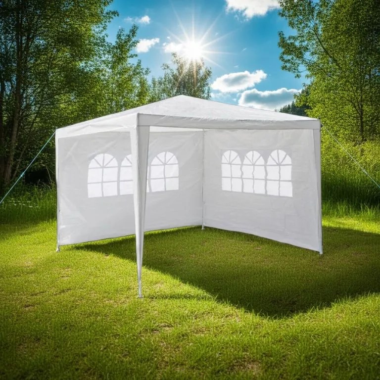 Garthen 590 Záhradný párty stan - biely 3 x 3 m + 2 bočné steny