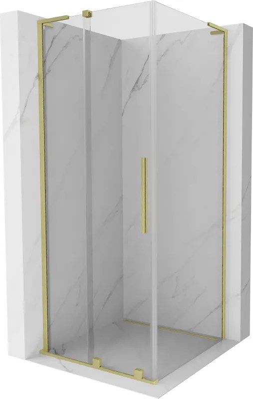 Mexen Velar L, sprchový kút s posuvnými dverami 120 x 120 cm, 8mm číre sklo, zlatá matná, 871-120-120-03-55