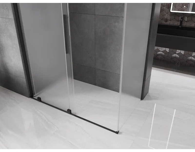 Mexen Velar, sprchový kút s posuvnými dverami 140 x 85 cm, 8mm sklo námraza, čierna matná, 871-140-085-31-70