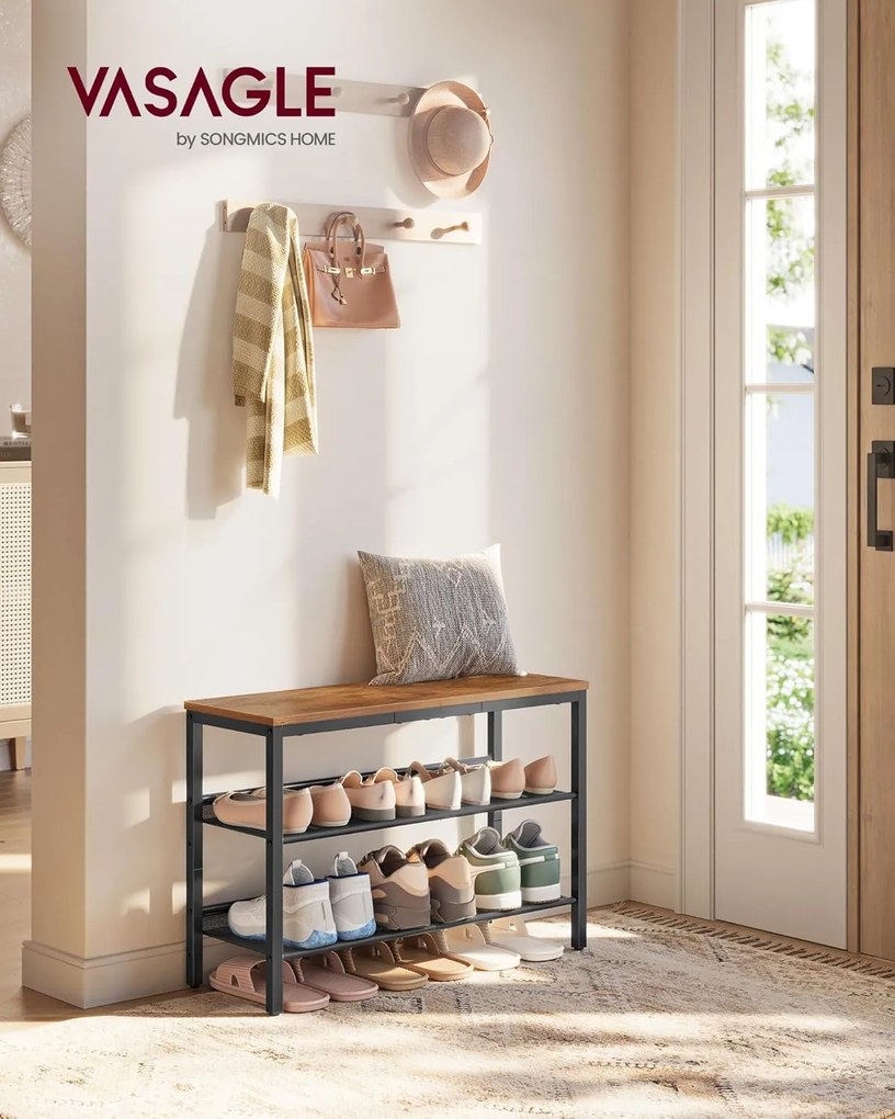 VASAGLE stojan na topánky 8x75x53cm, hnedý–tintový čierny