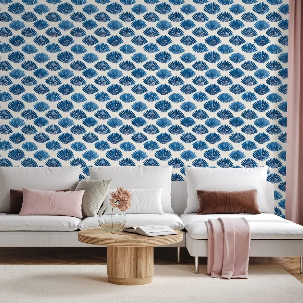 Samolepiaca tapeta modré mušle na bielom pozadí