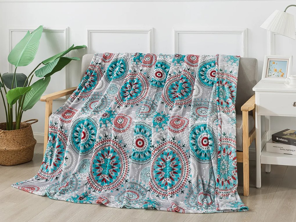 XPOSE® Mikroplyšová deka KIM - sivá/tyrkysová 200x220 cm
