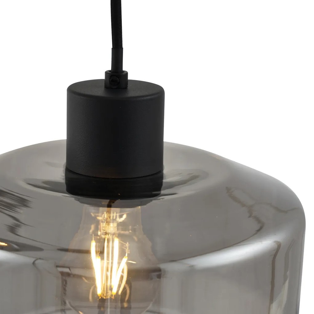 Moderné závesné svietidlo čierne s dymovým sklom 3-svetlá - Sheena