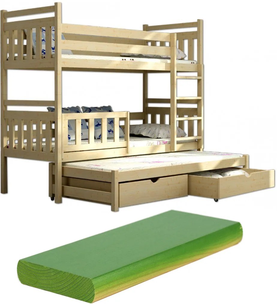 FA Petra 5 200x90 poschodová posteľ s prístelkou Farba: Zelená (+44 Eur), Variant rošt: S roštami