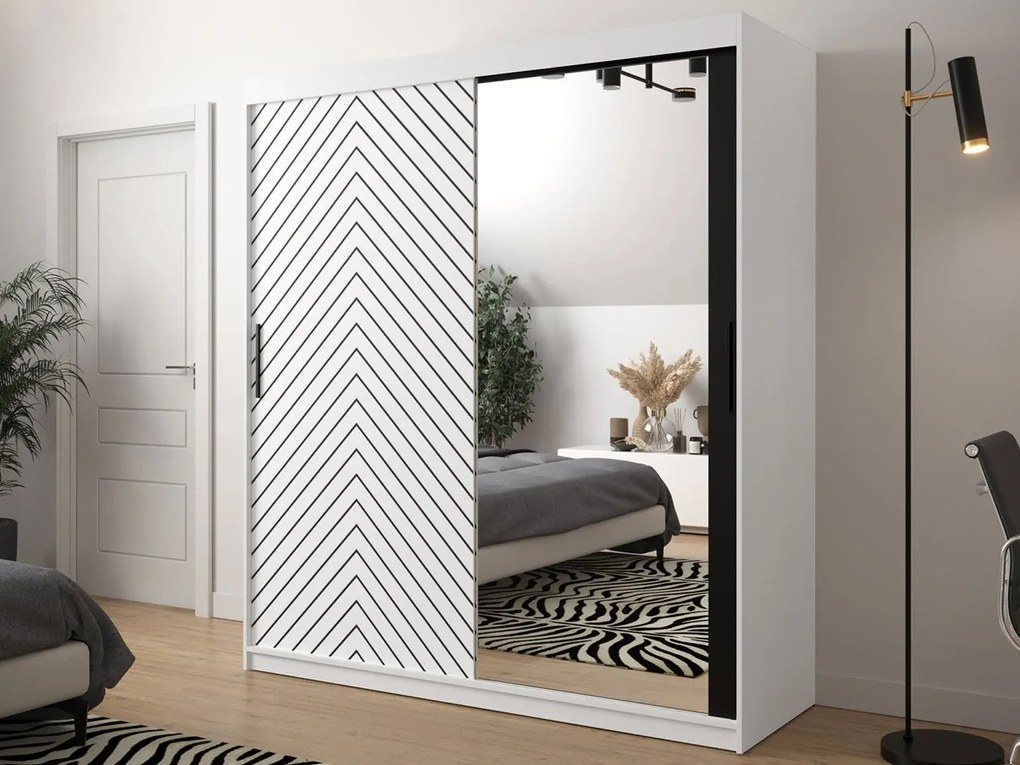 Moderná šatníková skriňa so zrkadlom Ratintu 2 180 cm, zásuvka: áno, Farby: čierna / dub artisan + čierna