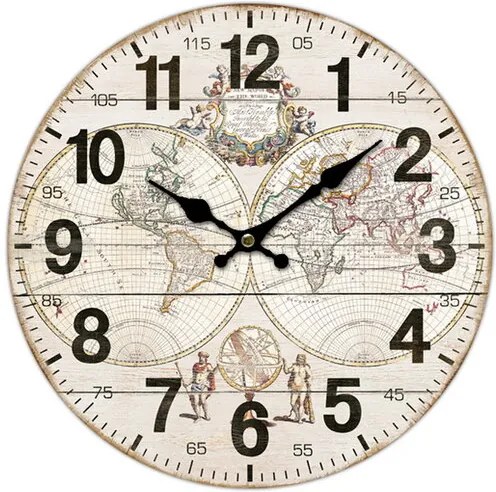 Drevené nástenné hodiny Old map, pr. 34 cm