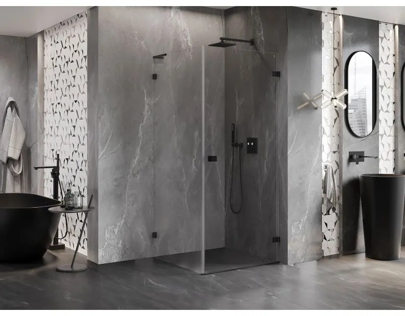 Mexen Lunar-B L pravý výklopný sprchový kút 80 x 80 cm, číre sklo, čierna matná, 832L-080-080-70-00-P