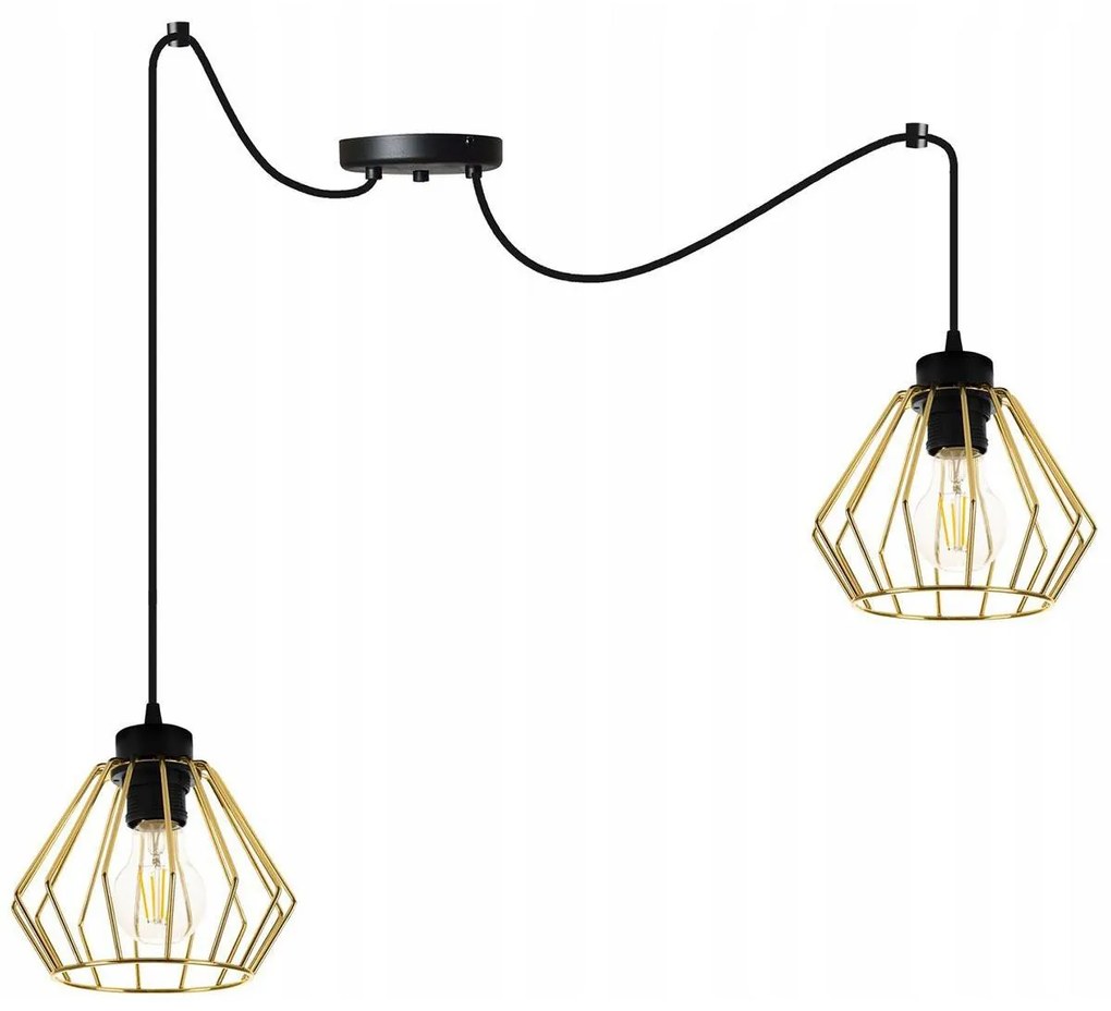 Závesné svietidlo Nuvola Spider 1, 2x zlaté drôtené tienidlo