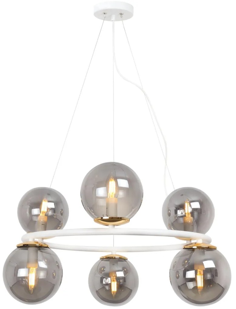 Závesné svietidlo Paris, 6x grafitové sklenené tienidlo, W/G, O