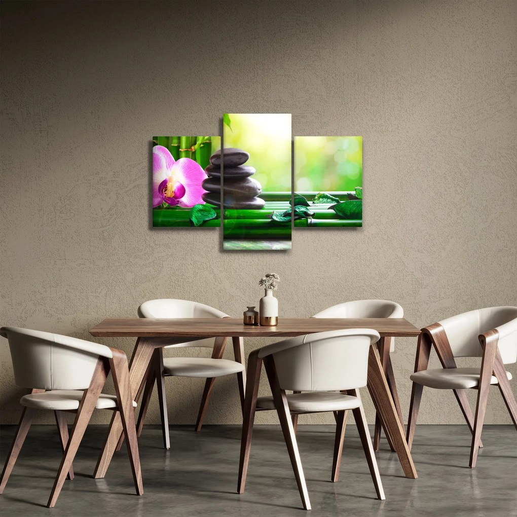 Obraz masážnych kameňov a orchidey na vode (90x60 cm)