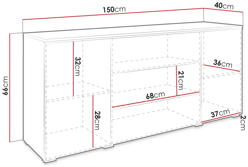 KOMODA ROXY 150, DUB WOTAN/ČIERNY LESK S LED OSVETLENÍM