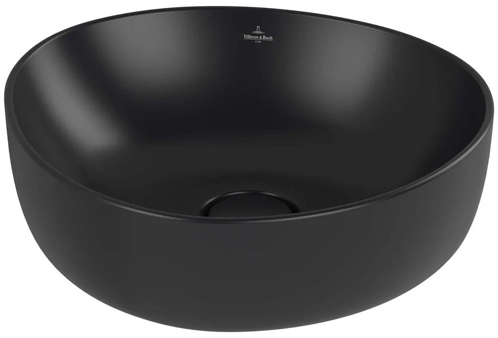 VILLEROY &amp; BOCH Antao asymetrické umývadlo na dosku bez otvoru, bez prepadu, 400 x 395 mm, Pure Black, s povrchom CeramicPlus, 4A7240R7