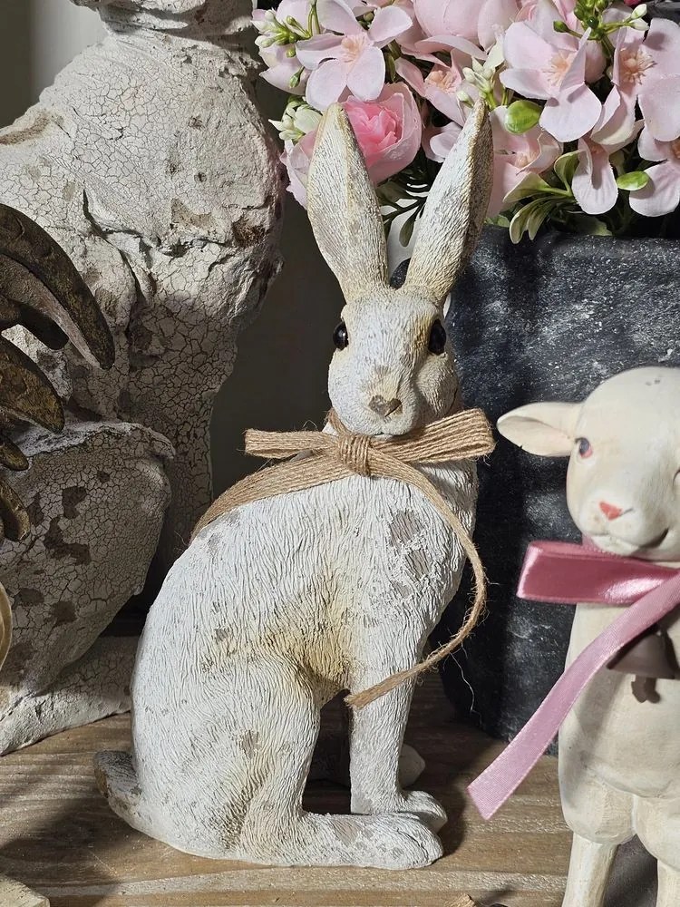 Decorative Figurine Rabbit 14x10x26 Cm Grey Plastic - 14*10*26 cm