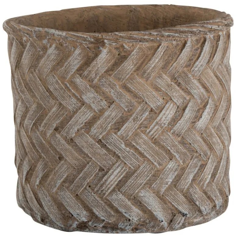 Hnedý cementový kvetináč Taupe -imitace tkaného kvetináče M - Ø 16,5*15 cm