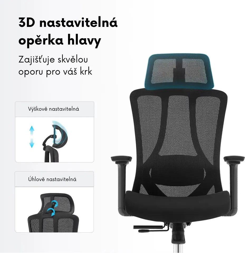 Kancelárska ergonomická stolička Neoseat TIYA — sieť / látka, čierna, nosnosť 150 kg