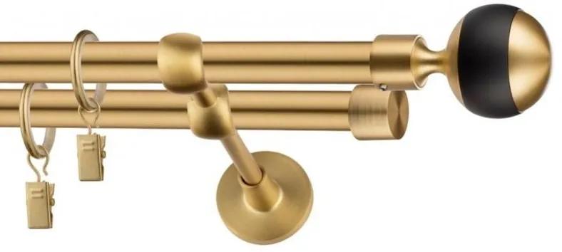Dekorstudio Garniža dvojradová Guľa GLOBUS zlatá 19mm Dĺžka: 120cm, Typ uchytenia: Držiak dvojitý modern, Typ príslušenstva: Krúžky tiché so štipcami