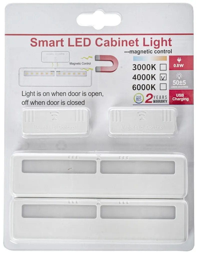 Ecolamp LED svietidlo, 2x LED 0,8w, 4000k, w, magnetický senzor, sada 2ks
