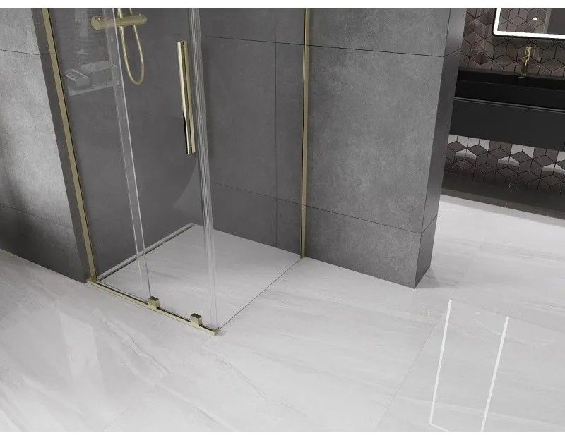 Mexen Velar L, sprchový kút s posuvnými dverami 90 x 90 cm, 8mm číre sklo, zlatá lesklá, 871-090-090-03-50