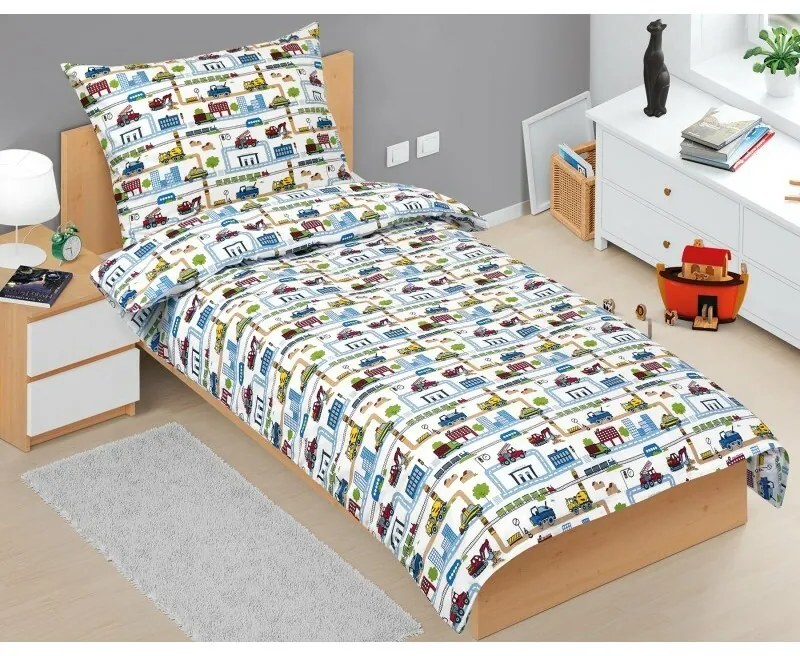 Bellatex Detská bavlnená posteľná bielizeň JuniorCity zelená, 140 x 200, 70 x 90 cm