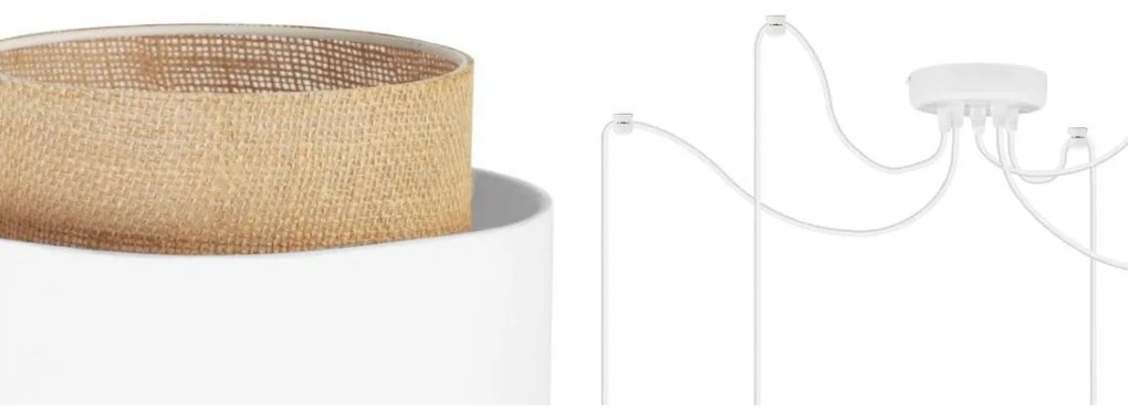 Závesné svietidlo Boho Spider, 5x jutové/biele textilné tienidlo