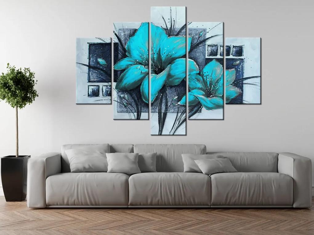 Gario Ručne maľovaný obraz Nádherné modré Vlčie maky - 5 dielny Rozmery: 150 x 105 cm