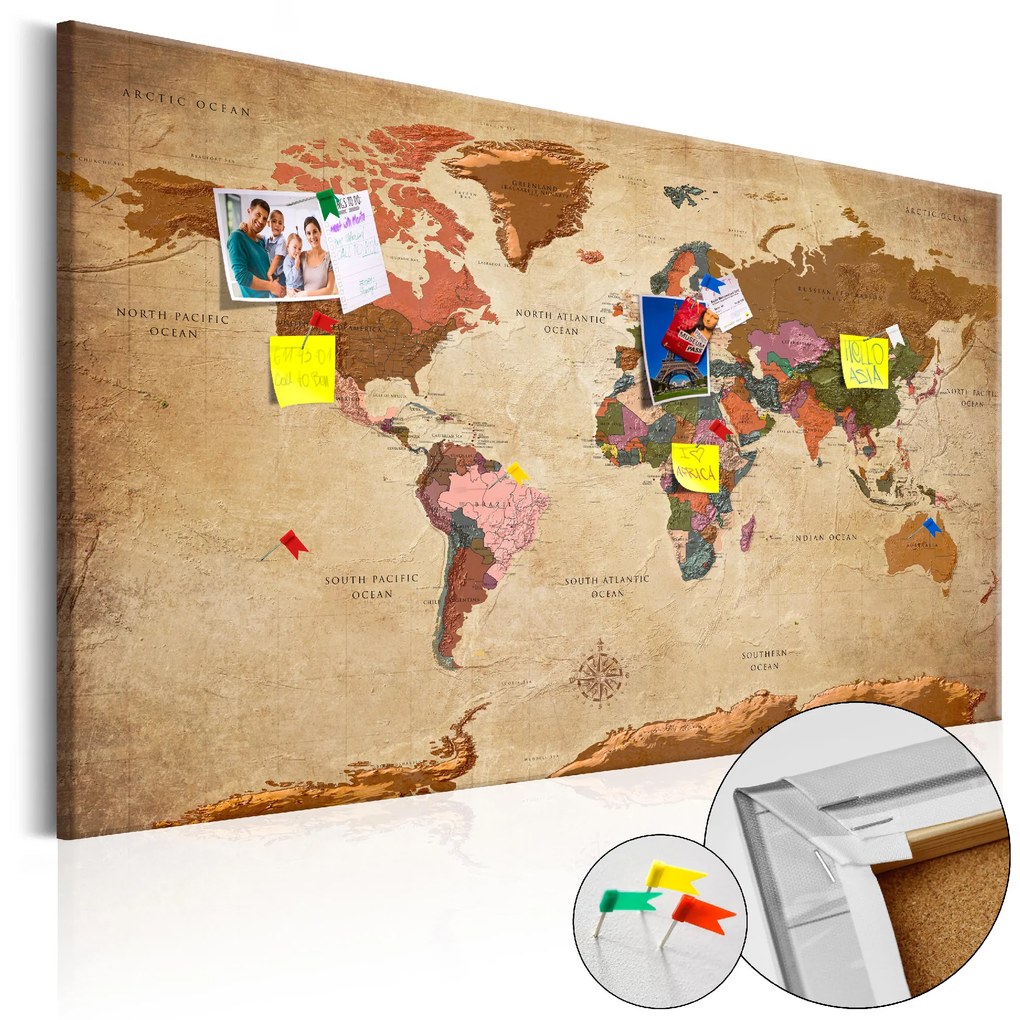 Artgeist Obraz na korku - World Map: Brown Elegance [Cork Map] Veľkosť: 120x80