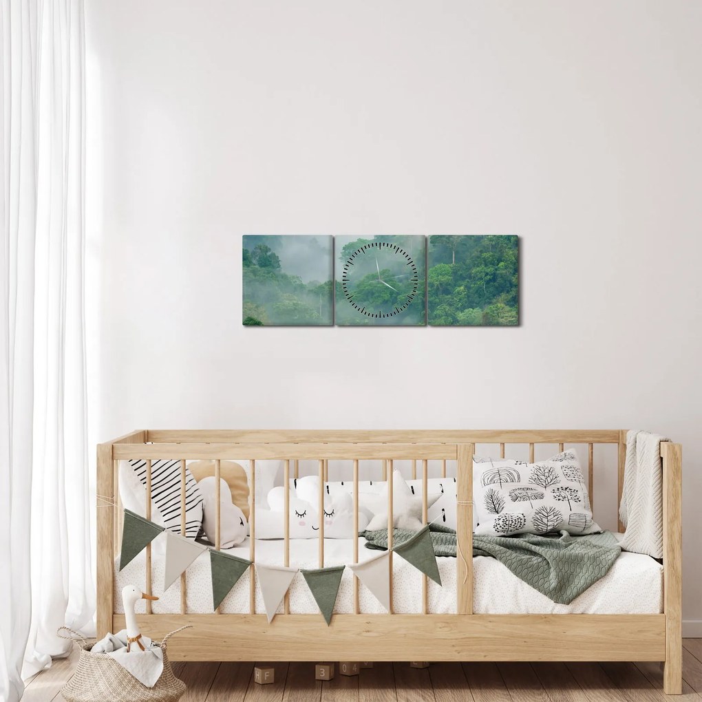 Obraz - Ranná hmla (s hodinami) (90x30 cm)