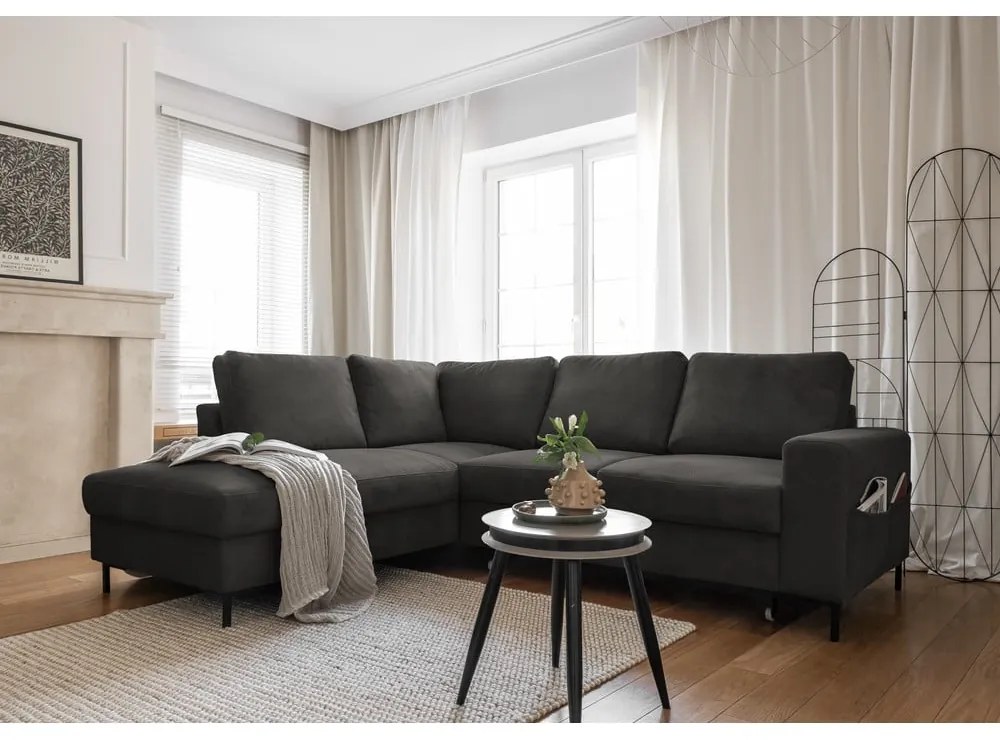 Tmavosivá menčestrová rozkladacia rohová pohovka (ľavý roh) Lofty Lilly – Miuform