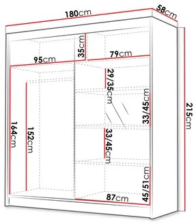 Šatníková skriňa s posuvnými dverami Bratoke III 180 (kašmír + zlatá) (so zrkadlom). Vlastná spoľahlivá doprava až k Vám domov. 1105689