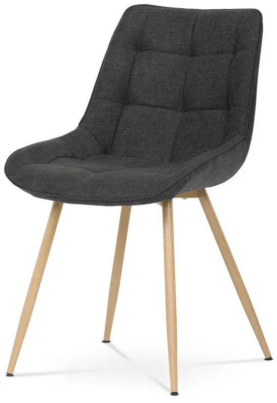 Židle jídelní, černá látka, kovové nohy, 3D dekor dub