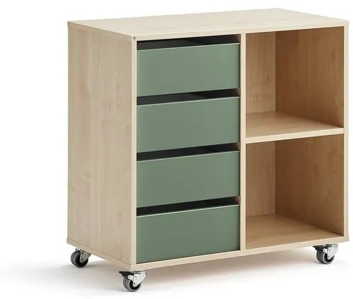 Úložná skriňa CASPER, 4 zásuvky, 2 priehradky, breza, tmavozelená