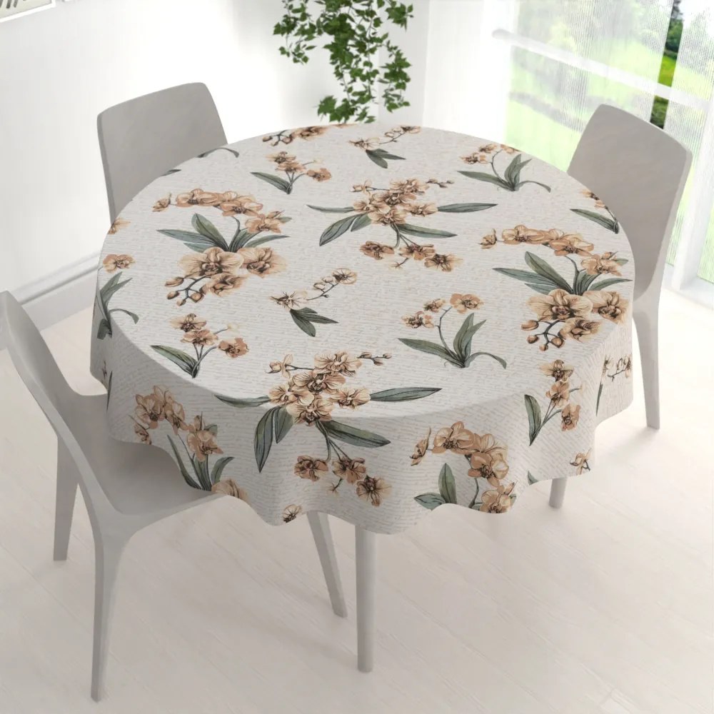 Biante Bavlnený okrúhly obrus Sandra SA-624 Hnedé orchidey na bielom Ø 60 cm