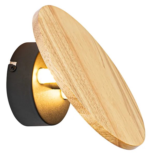 Rustikálna nástenná lampa okrúhla drevená - Pulley