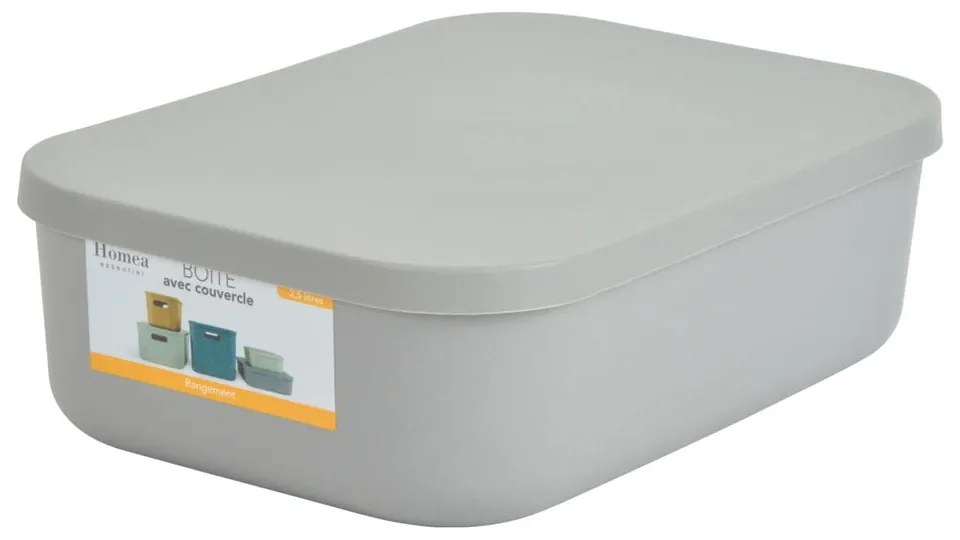 Sivý plastový úložný box s vekom 24x18x8 cm – Homéa