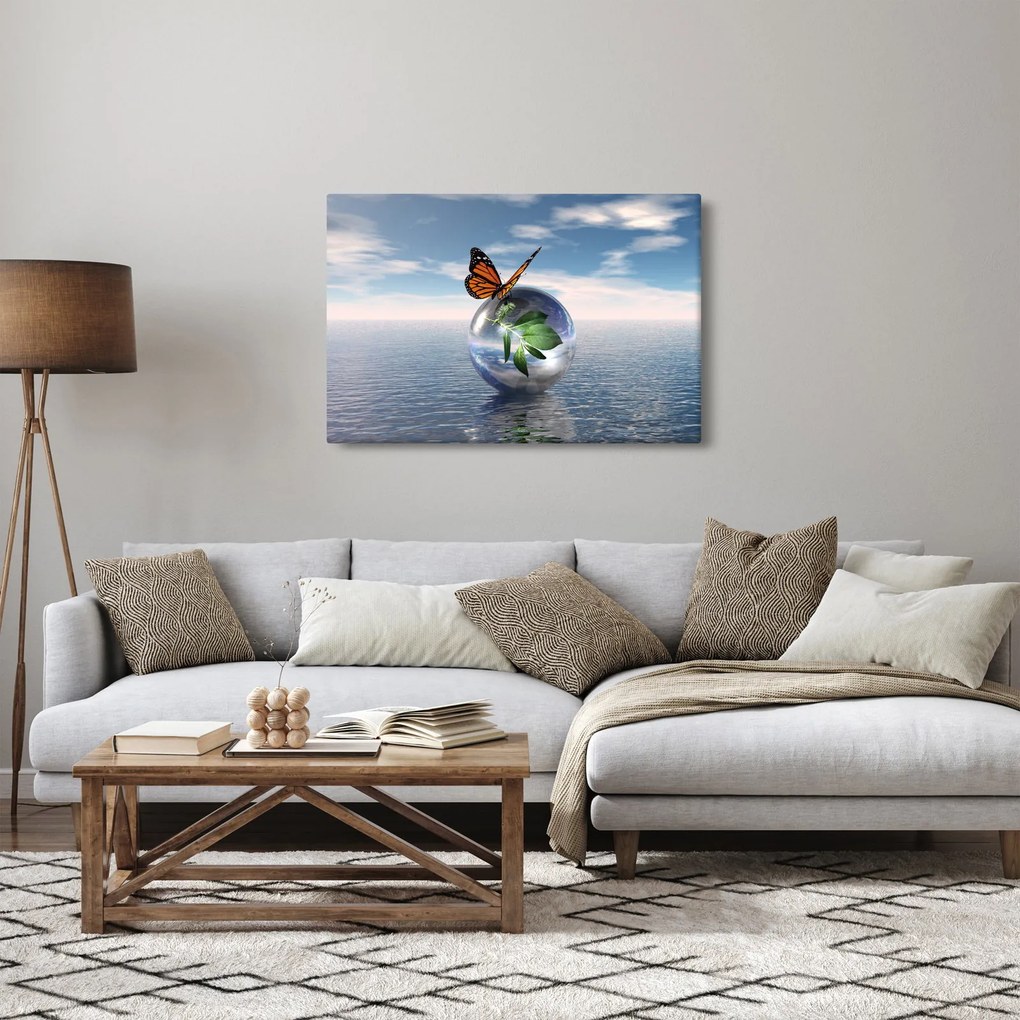 Obraz motýľa na sklenenej guli (90x60 cm)