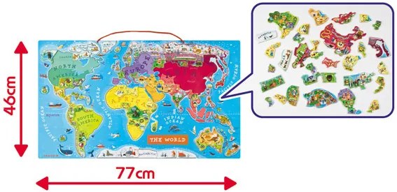 Magnetická mapa sveta - puzzle 92 magnetov - anglická verzia