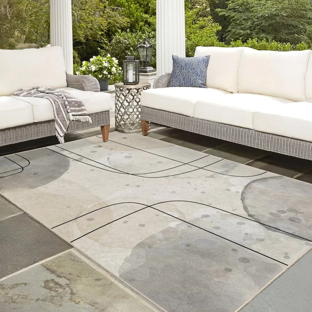 Sivo-krémový prateľný koberec 80x150 cm Simple Lines – Mila Home