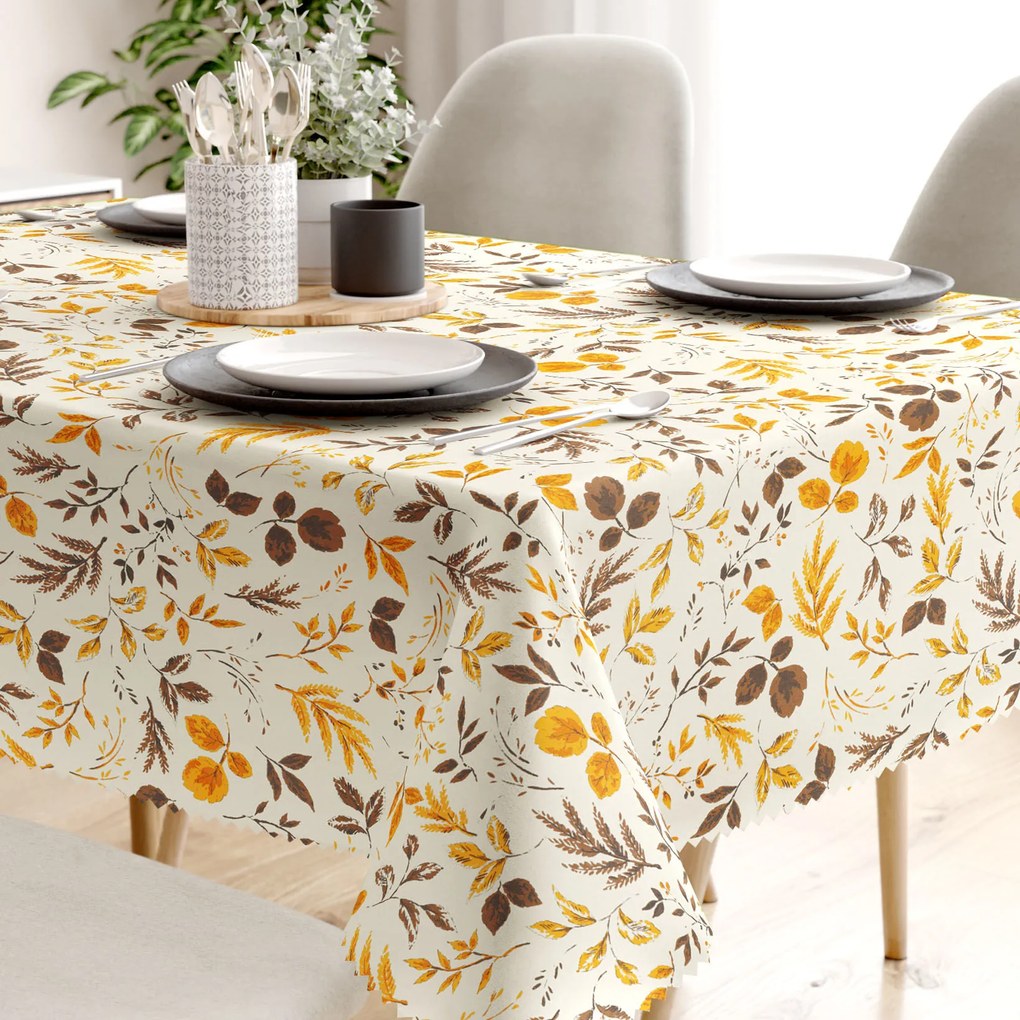 Goldea hranatý teflónový obrus - hnedé a oranžové lístky 50 x 100 cm