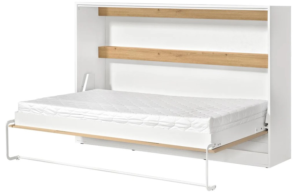 Sklápacia posteľ 120 Perfecto II (biela + dub + biela) (horizontálna) (bez osvetlenia). Akcia -20%. Vlastná spoľahlivá doprava až k Vám domov. 1128899