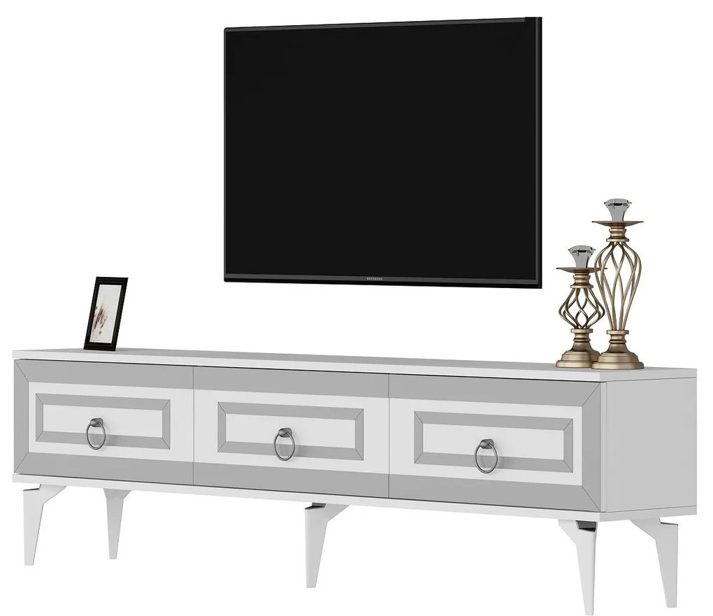 TV stolík/skrinka Pemava 2 (biela + strieborná) . Akcia -30%. Vlastná spoľahlivá doprava až k Vám domov. 1095408