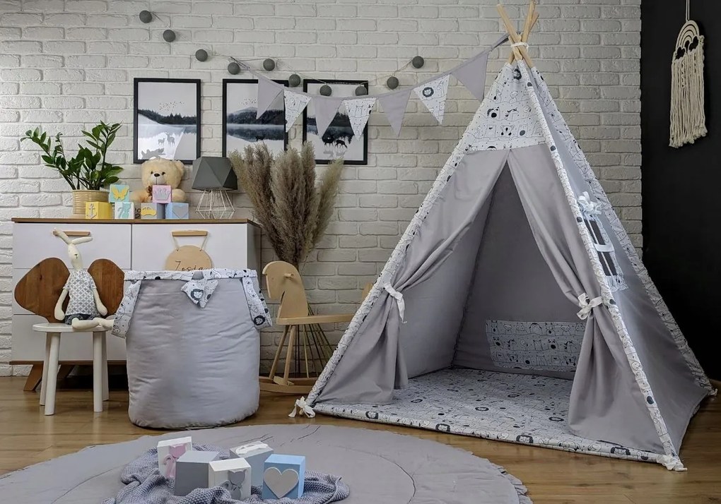 Detský kôš na hračky ANIMALS - MADAGASKAR - šedý