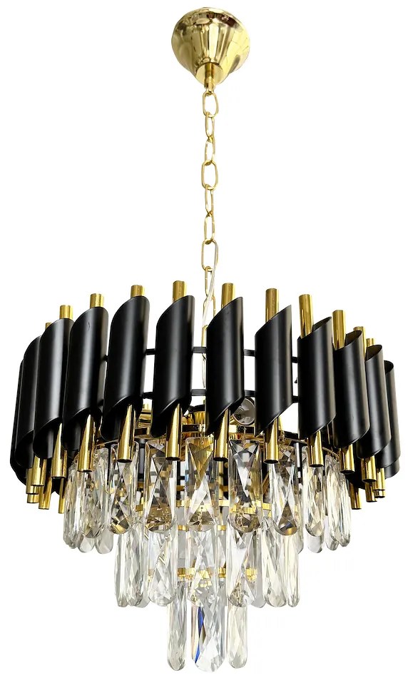 Luster Cristal, 1x krištáľové/zlaté/čierne kovové tienidlo, (fi 38cm), g