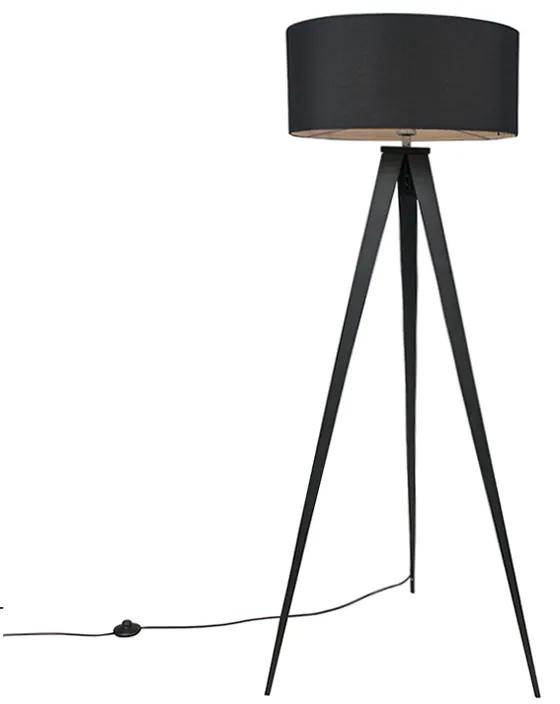 Moderná čierna stojaca lampa s čiernym tienidlom - Ilse
