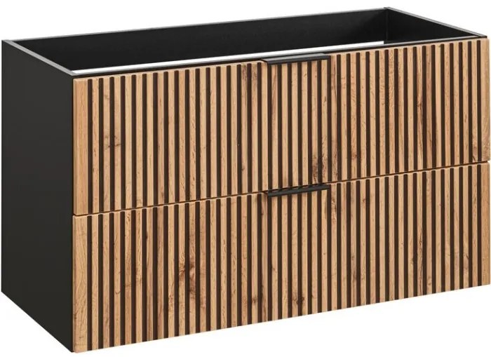 Závesná skrinka Casad Smile s doskou a umývadlom 100 cm čierna/dub wotan