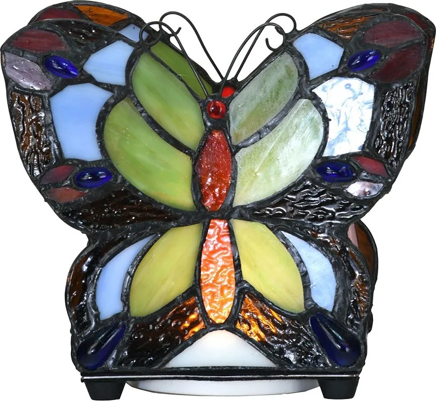 Farebná stolná lampa Tiffany v tvare motýľa Butterfly - 15*8*13 cm (LED)